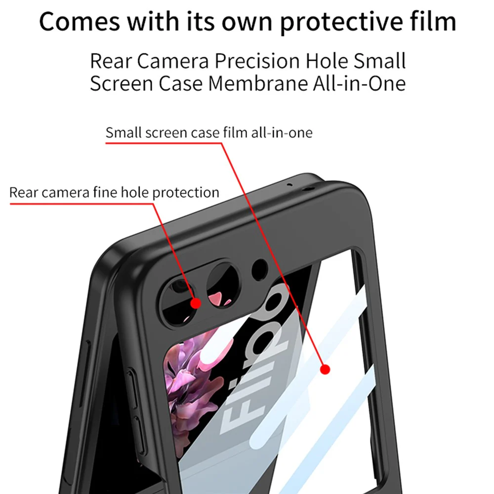 GKK For Samsung Galaxy Z Flip7 FE 5G / Z Flip6 5G Case Ring Holder Hand Strap PC Phone Cover with Rear Screen Film - Pink - Image 4