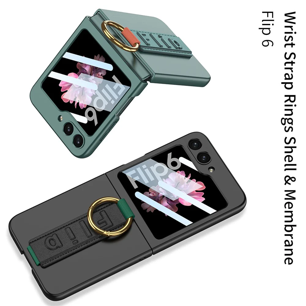 GKK For Samsung Galaxy Z Flip7 FE 5G / Z Flip6 5G Case Ring Holder Hand Strap PC Phone Cover with Rear Screen Film - Pink - Image 7