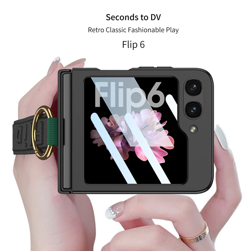 GKK For Samsung Galaxy Z Flip7 FE 5G / Z Flip6 5G Case Ring Holder Hand Strap PC Phone Cover with Rear Screen Film - Purple - Image 3
