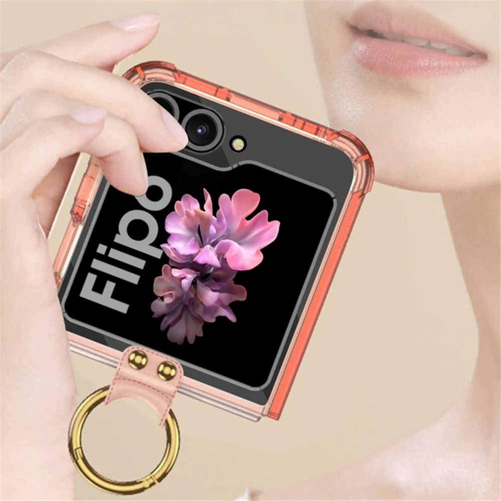 GKK For Samsung Galaxy Z Flip7 FE 5G / Z Flip6 5G Case Ring Holder Kickstand TPU Phone Cover - Transparent Black - Image 7