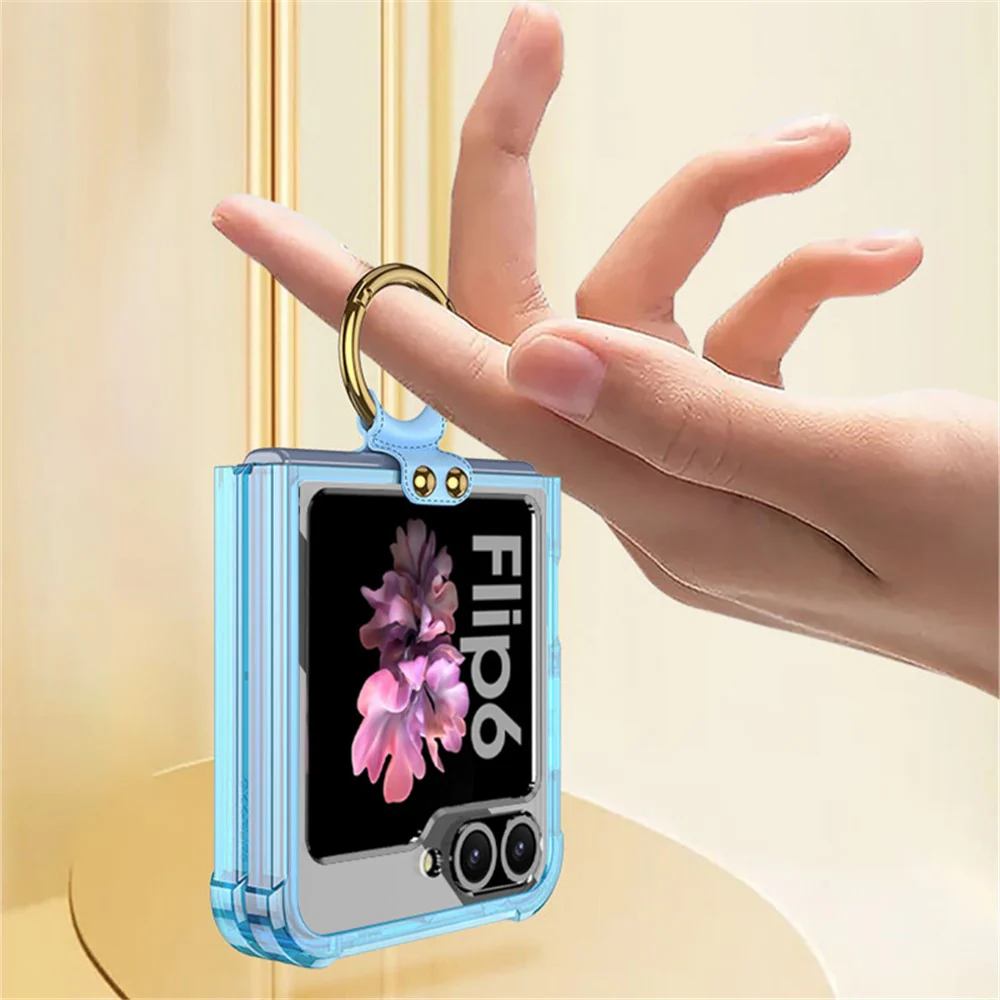 GKK For Samsung Galaxy Z Flip7 FE 5G / Z Flip6 5G Case Ring Kickstand TPU Phone Cover Compatible with MagSafe - Transparent Black - Image 5