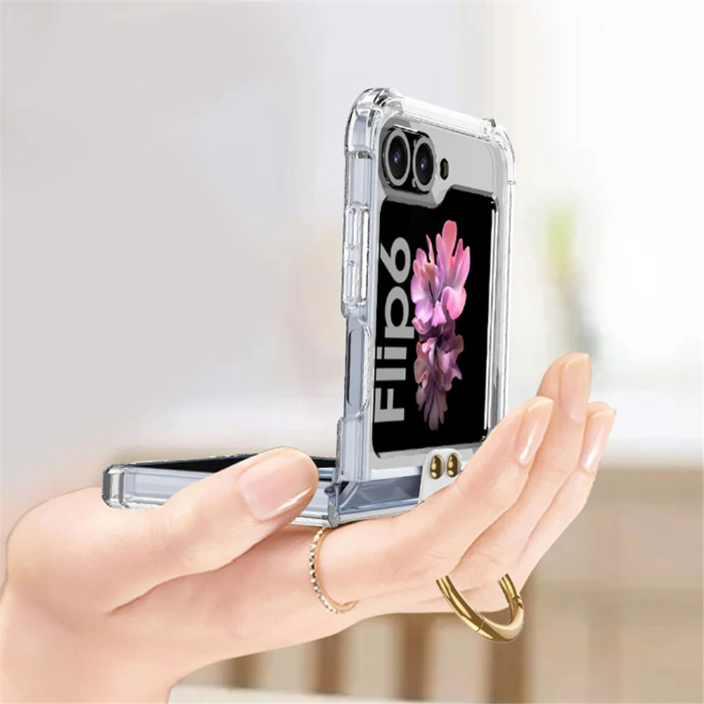 GKK For Samsung Galaxy Z Flip7 FE 5G / Z Flip6 5G Case Ring Kickstand TPU Phone Cover Compatible with MagSafe - Transparent Green - Image 6