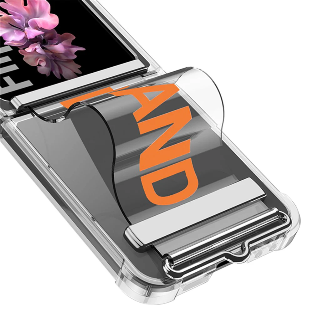 GKK For Samsung Galaxy Z Flip7 FE 5G / Z Flip6 5G Case Strap Kickstand Soft TPU+PC Phone Cover - Transparent Orange - Image 4