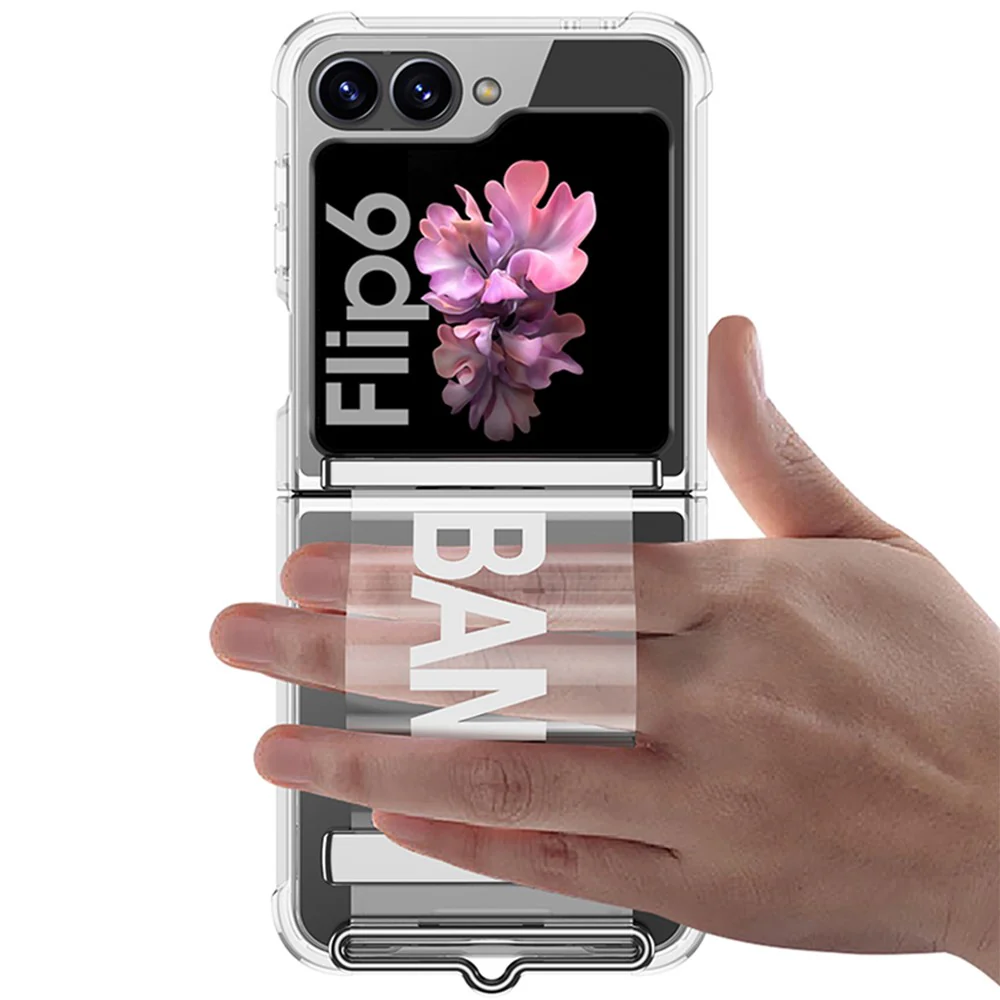 GKK For Samsung Galaxy Z Flip7 FE 5G / Z Flip6 5G Case Strap Kickstand Soft TPU+PC Phone Cover - Transparent Pink - Image 5