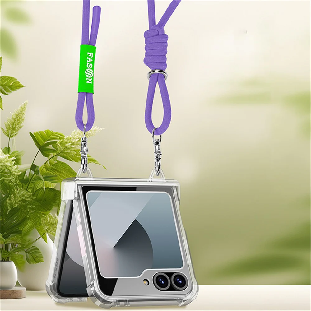 GKK For Samsung Galaxy Z Flip7 FE 5G / Z Flip6 5G Clear Case Airbag Hinge Protector PC Phone Cover with Strap - Black - Image 4