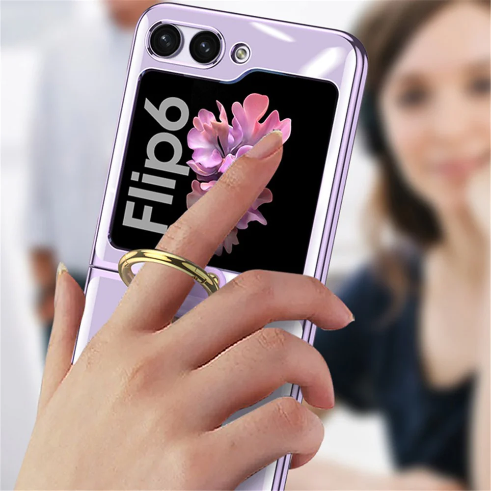 GKK For Samsung Galaxy Z Flip7 FE 5G / Z Flip6 5G Kickstand Case Electroplating PC Phone Shell with Screen Film - Purple - Image 2