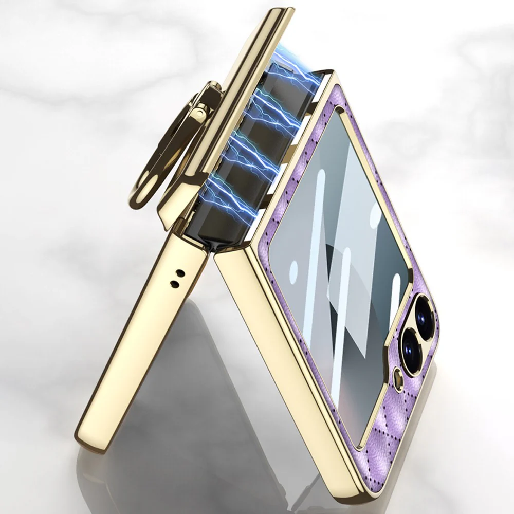 GKK For Samsung Galaxy Z Flip7 FE 5G / Z Flip6 5G Kickstand Case Rhombus Pattern PC+PU Phone Cover - Dark Green - Image 2