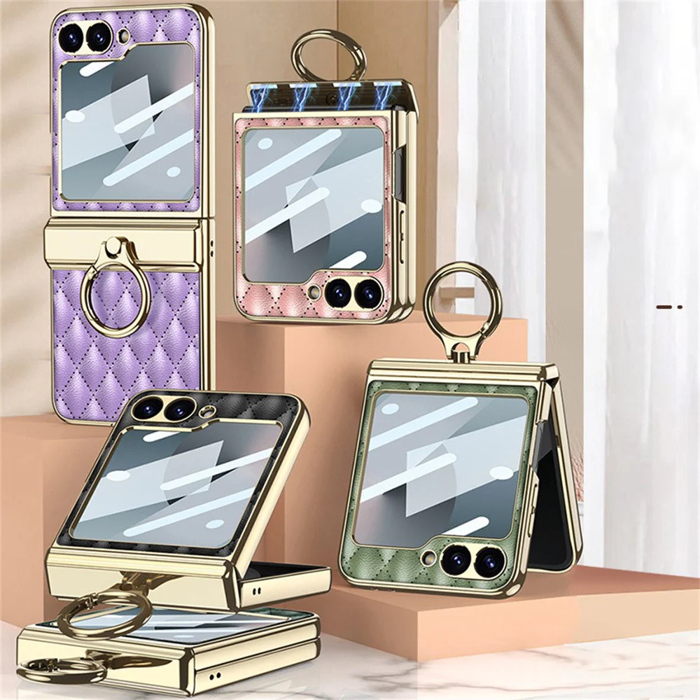 GKK For Samsung Galaxy Z Flip7 FE 5G / Z Flip6 5G Kickstand Case Rhombus Pattern PC+PU Phone Cover - Purple - Image 7