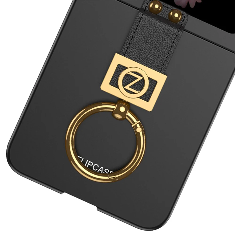 GKK For Samsung Galaxy Z Flip7 FE 5G / Z Flip6 5G PC Phone Case with Ring Holder+Tempered Glass Front Screen Film - Titanium Grey - Image 4