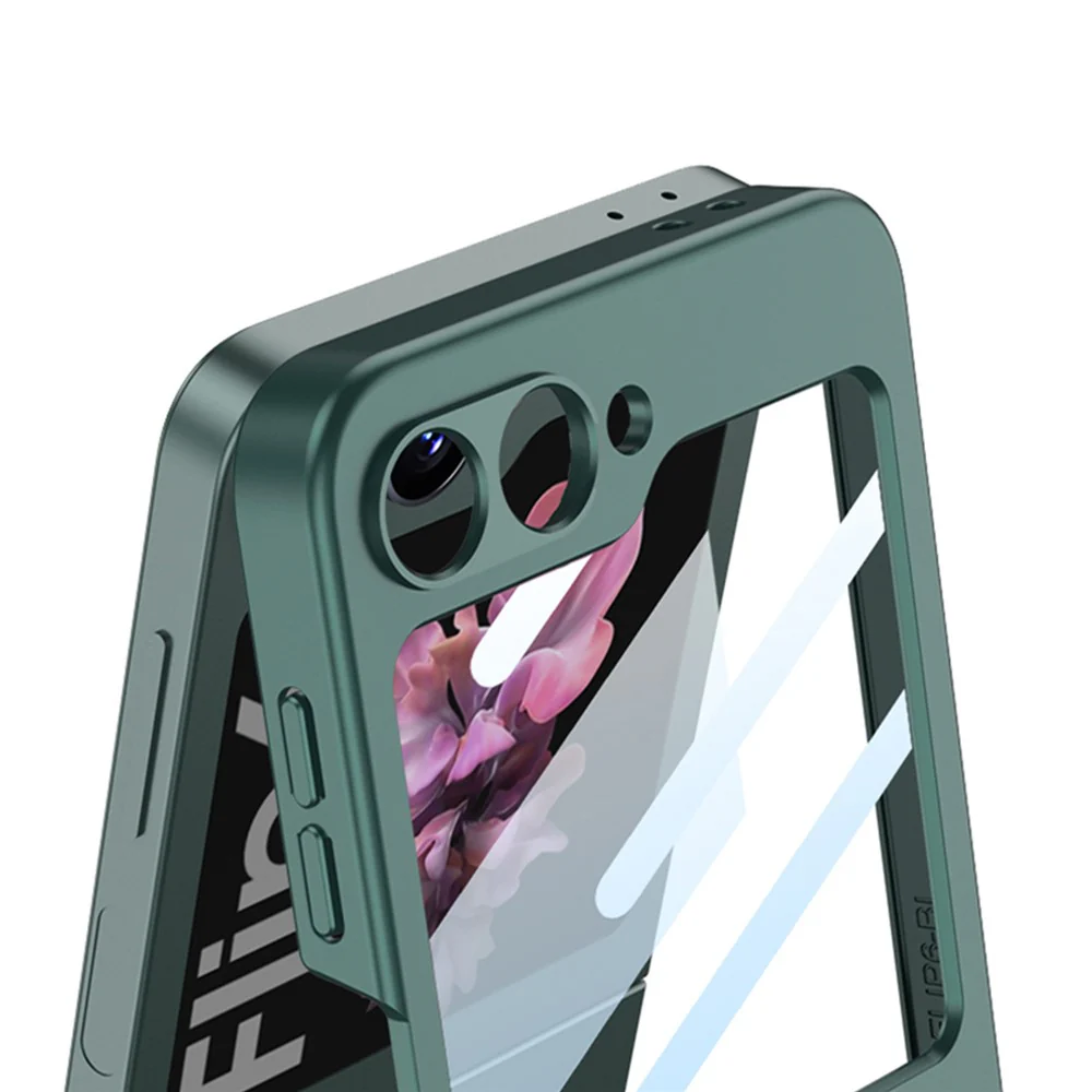 GKK For Samsung Galaxy Z Flip7 FE 5G / Z Flip6 5G PC Phone Case with Ring Holder+Tempered Glass Front Screen Film - Titanium Grey - Image 7