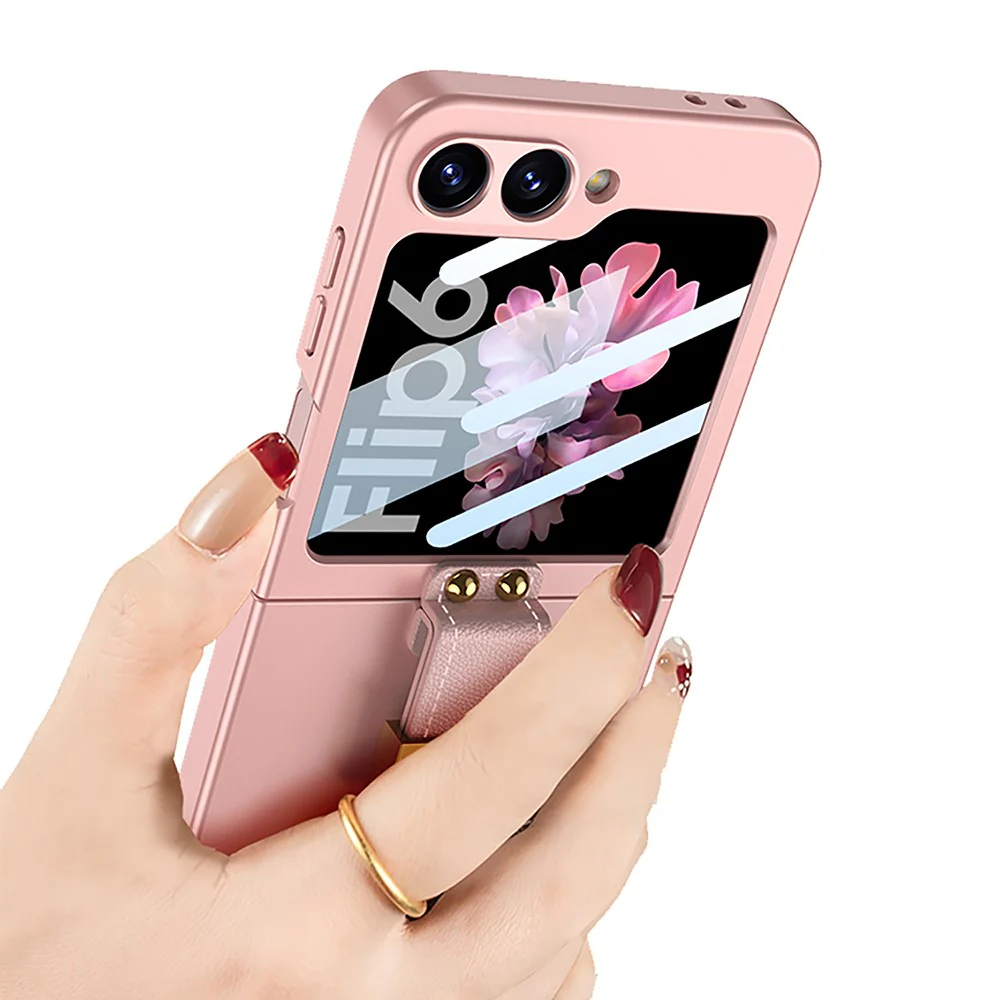 GKK For Samsung Galaxy Z Flip7 FE 5G / Z Flip6 5G PC Phone Case with Ring Holder+Tempered Glass Front Screen Film - Titanium Grey - Image 8