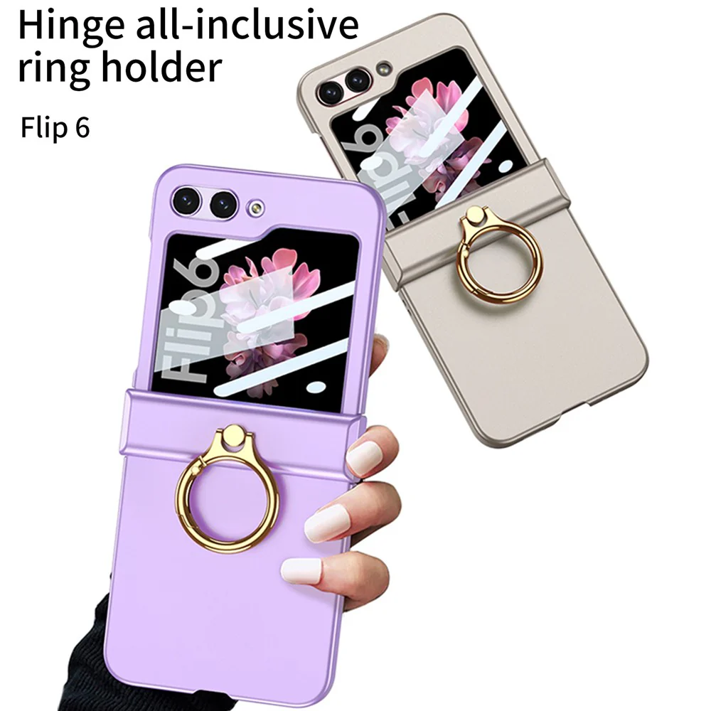 GKK For Samsung Galaxy Z Flip7 FE 5G / Z Flip6 5G Slim Phone Case PC Cover with Ring Holder+Tempered Glass Film - Pink - Image 6
