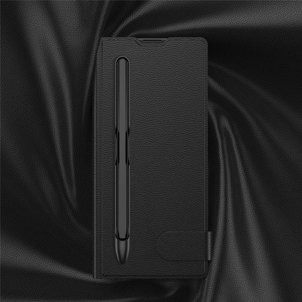 GKK For Samsung Galaxy Z Fold7 5G Case Card Slot PC + PU Flip Phone Cover with Screen Film, Stylus - Titanium Grey - Image 3