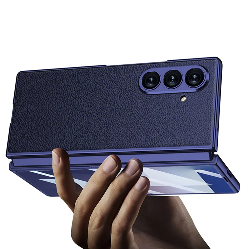 GKK For Samsung Galaxy Z Fold7 5G Case Drop Proof Skin Touch PU + PC + Tempered Glass Phone Cover - Blue - Image 5