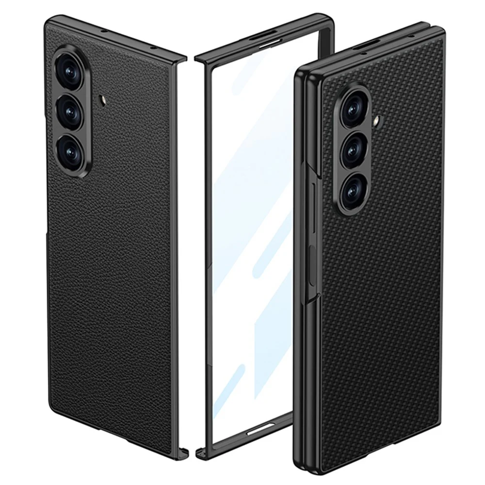 GKK For Samsung Galaxy Z Fold7 5G Case Drop Proof Skin Touch PU + PC + Tempered Glass Phone Cover - Carbon Fiber Texture - Image 4