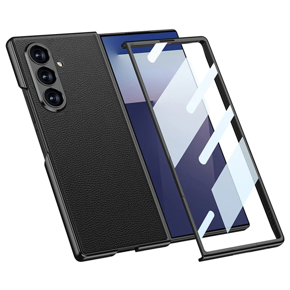 GKK For Samsung Galaxy Z Fold7 5G Case Drop Proof Skin Touch PU + PC + Tempered Glass Phone Cover - Titanium Grey - Image 2