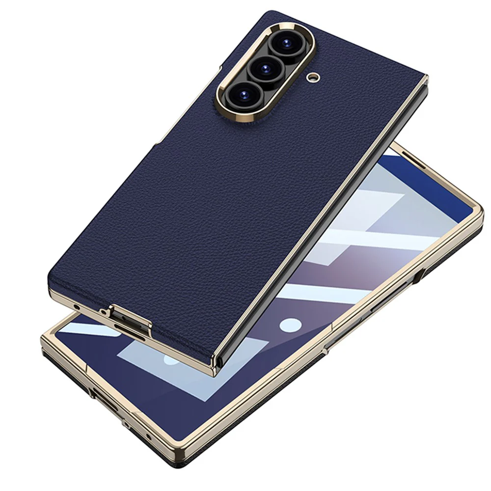 GKK For Samsung Galaxy Z Fold7 5G Case Electroplated PC + PU Phone Cover with Tempered Glass Front Film - Red - Image 3