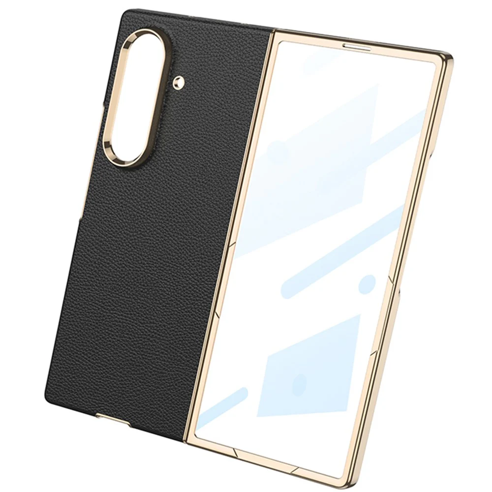 GKK For Samsung Galaxy Z Fold7 5G Case Electroplated PC + PU Phone Cover with Tempered Glass Front Film - Red - Image 4