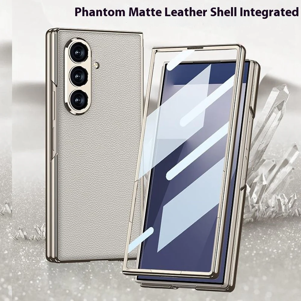 GKK For Samsung Galaxy Z Fold7 5G Case Electroplating PC + PU Leather Phone Cover with Screen Film - Black / Gold - Image 6