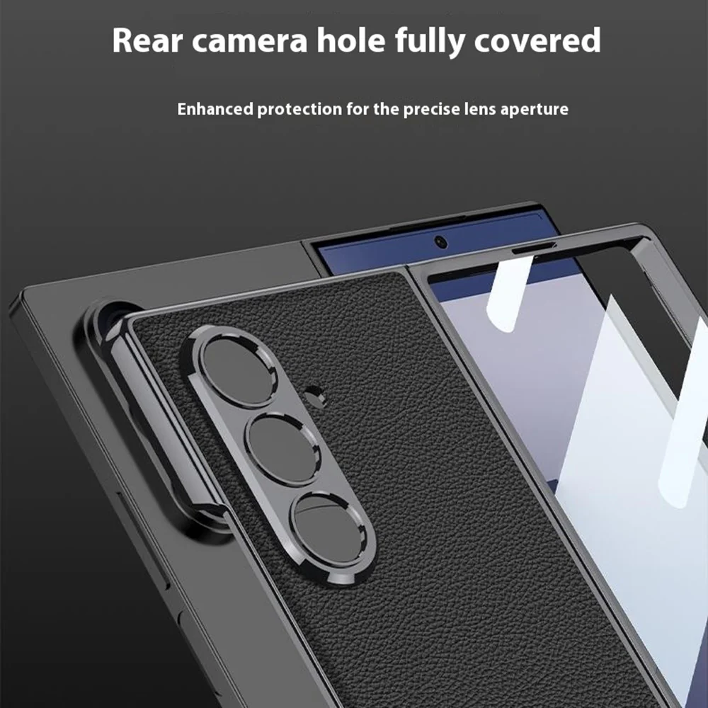 GKK For Samsung Galaxy Z Fold7 5G Case Electroplating PC + PU Leather Phone Cover with Screen Film - Midnight Green - Image 4