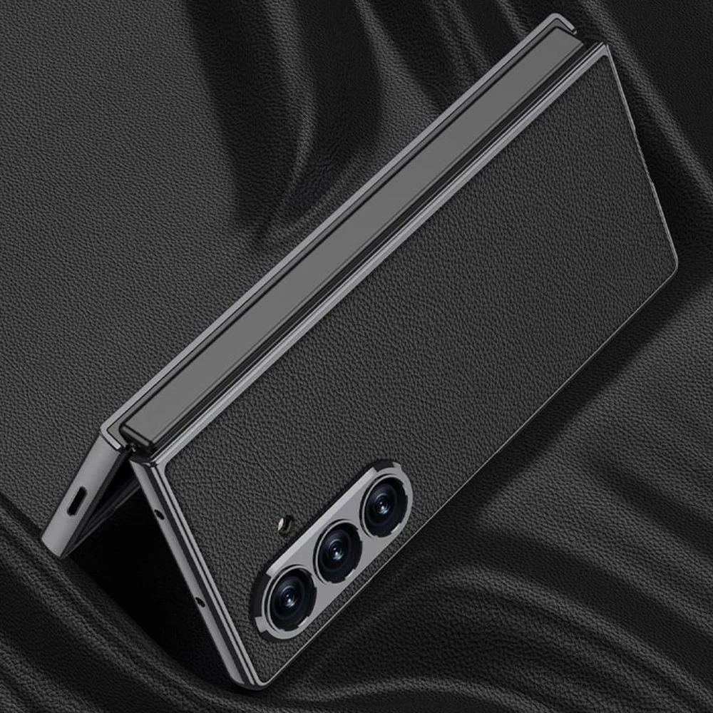 GKK For Samsung Galaxy Z Fold7 5G Case Electroplating PC + PU Leather Phone Cover with Screen Film - Titanium Grey - Image 3