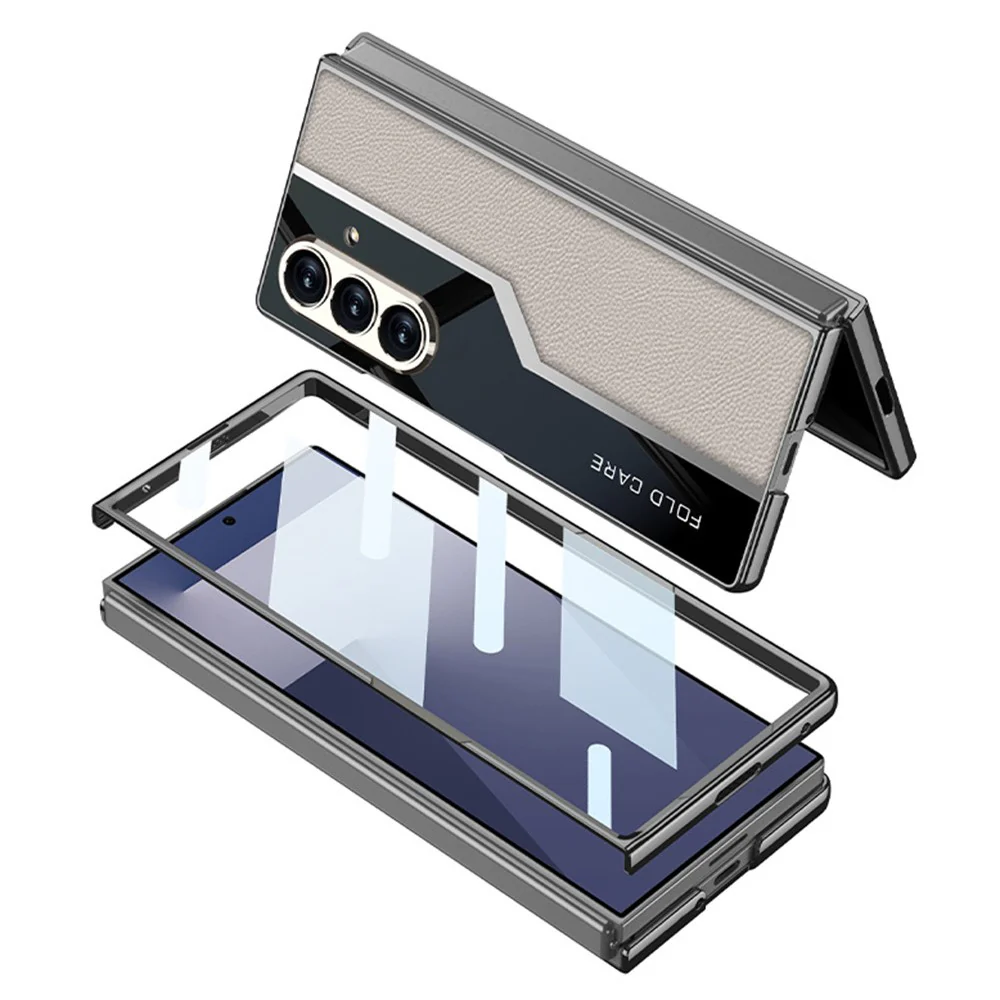 GKK For Samsung Galaxy Z Fold7 5G Case Electroplating PU + PC + Tempered Glass Phone Cover - Black - Image 5