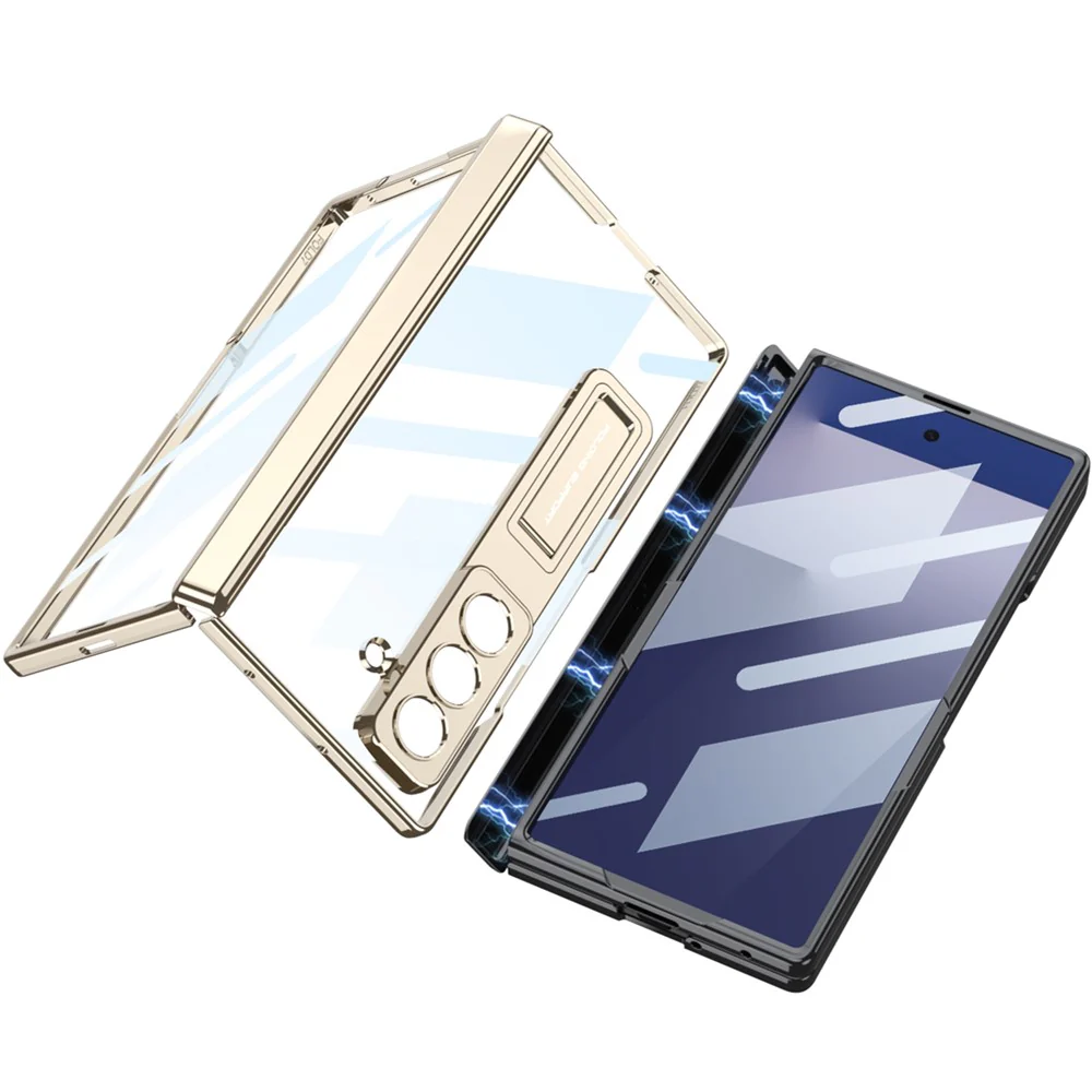 GKK For Samsung Galaxy Z Fold7 5G Case Hinge Protection PC + Tempered Glass Phone Cover with Kickstand - Champagne Gold - Image 7
