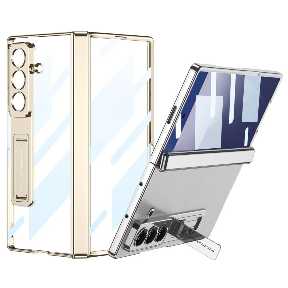 GKK For Samsung Galaxy Z Fold7 5G Case Hinge Protection PC + Tempered Glass Phone Cover with Kickstand - Champagne Gold - Image 8