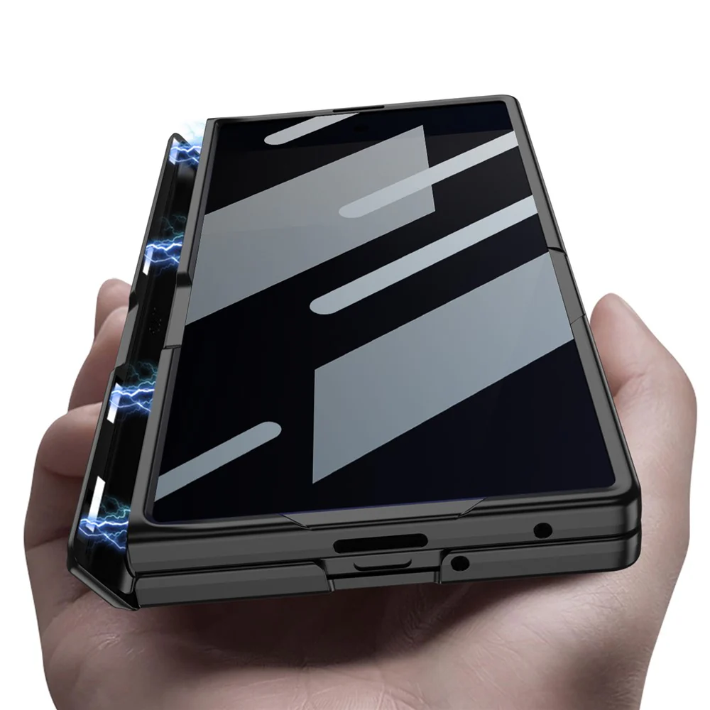 GKK For Samsung Galaxy Z Fold7 5G Case Kickstand Magnetic Folding PC Phone Cover with Privacy Front Screen Film - Titanium Grey - Image 2