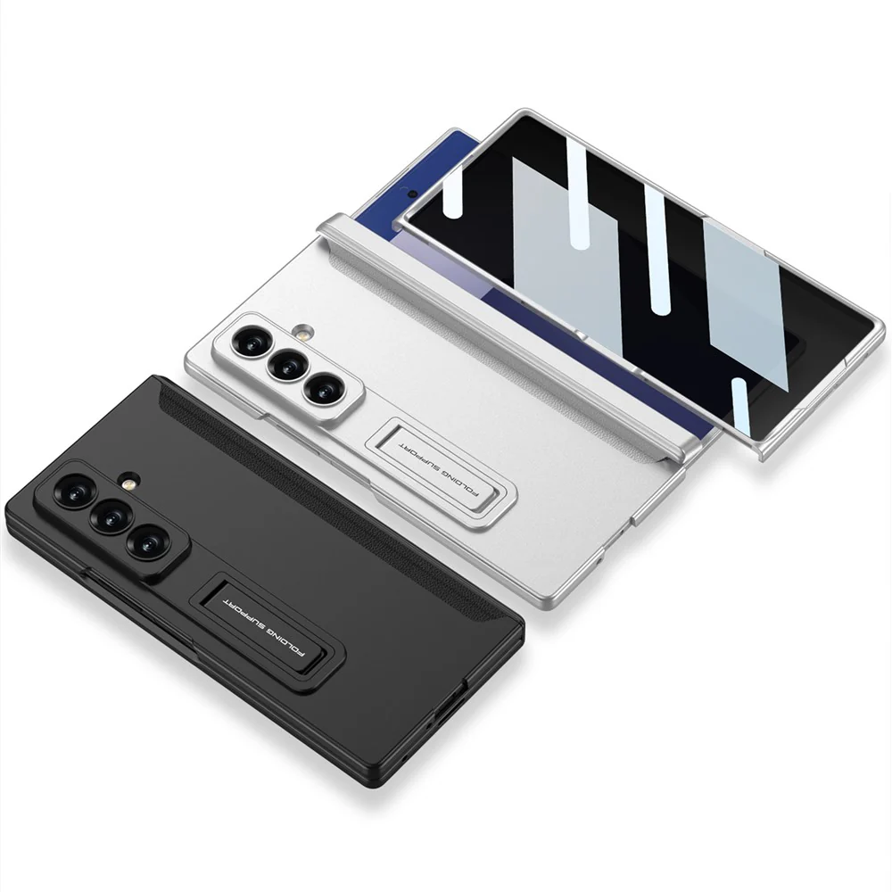 GKK For Samsung Galaxy Z Fold7 5G Case Kickstand Magnetic Folding PC Phone Cover with Privacy Front Screen Film - Titanium Grey - Image 7