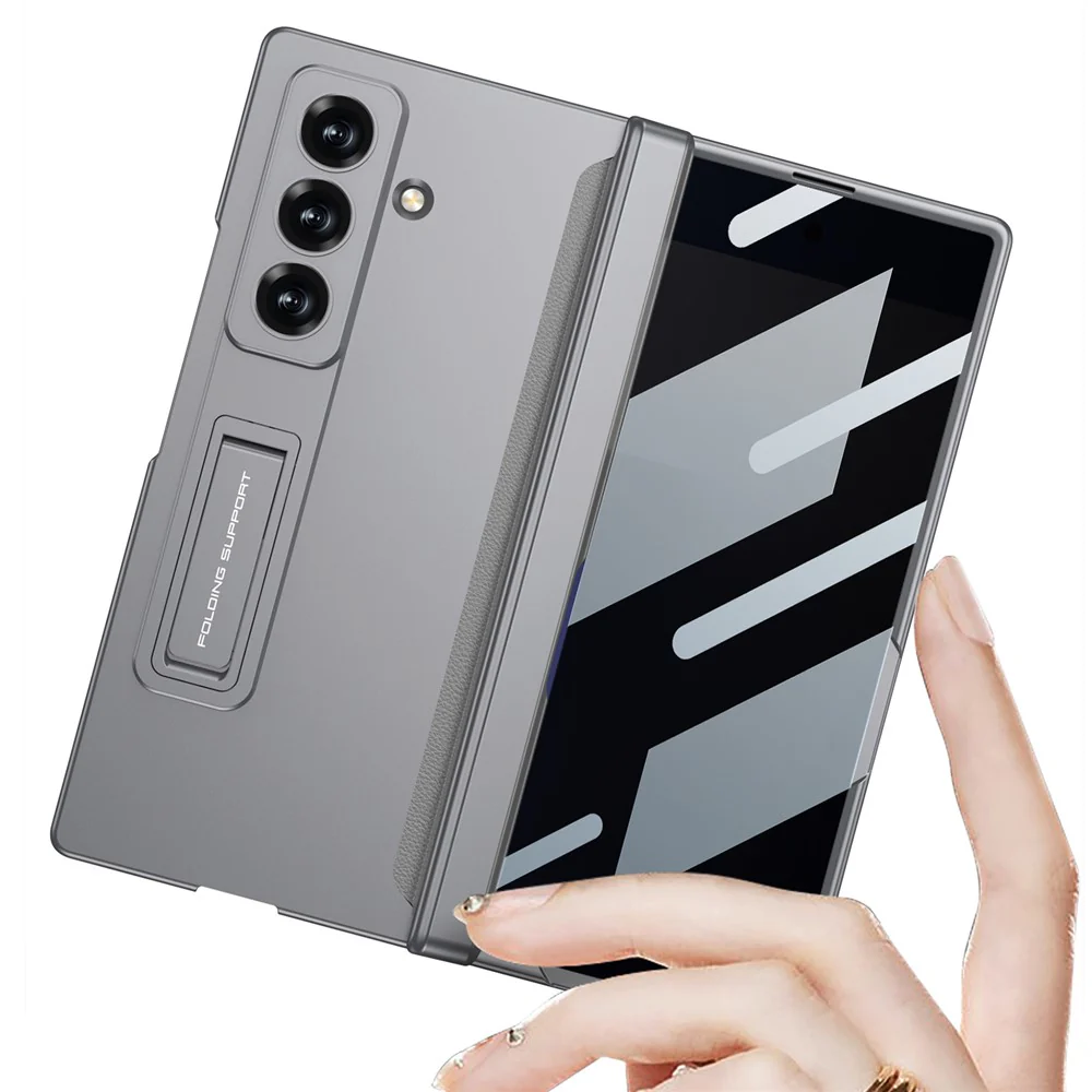GKK For Samsung Galaxy Z Fold7 5G Case Kickstand Magnetic Folding PC Phone Cover with Privacy Front Screen Film - Wine Red - Image 6