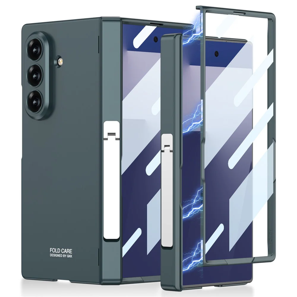 GKK For Samsung Galaxy Z Fold7 5G Case Magnetic Hinge Protection PC + Tempered Glass Kickstand Phone Cover - Green