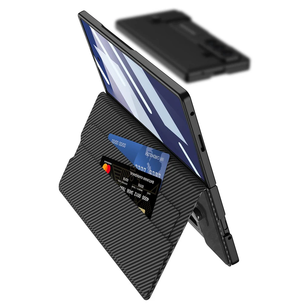 GKK For Samsung Galaxy Z Fold7 5G Case Matte PU + PC + Tempered Glass Wallet Phone Cover with Stand - Black - Image 2