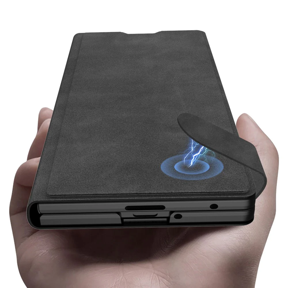 GKK For Samsung Galaxy Z Fold7 5G Case Matte PU + PC + Tempered Glass Wallet Phone Cover with Stand - Black - Image 4