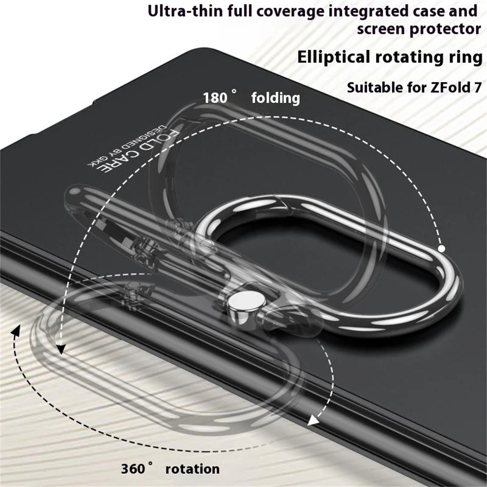 GKK For Samsung Galaxy Z Fold7 5G Case Oval Kickstand Hard PC Phone Back Cover with Small Film - Black - Image 2