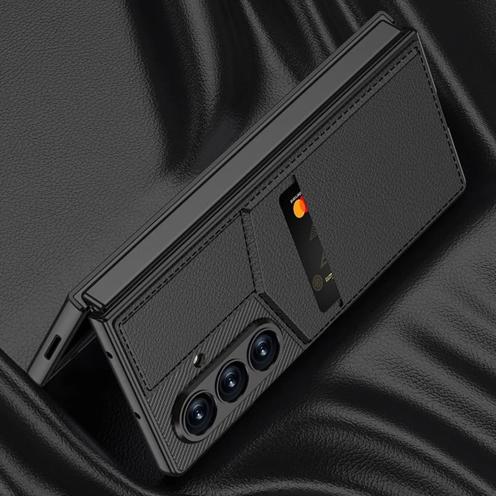 GKK For Samsung Galaxy Z Fold7 5G Case PC + PU Leather Phone Cover with Card Holder Kickstand, Screen Film - Coffee - Image 2