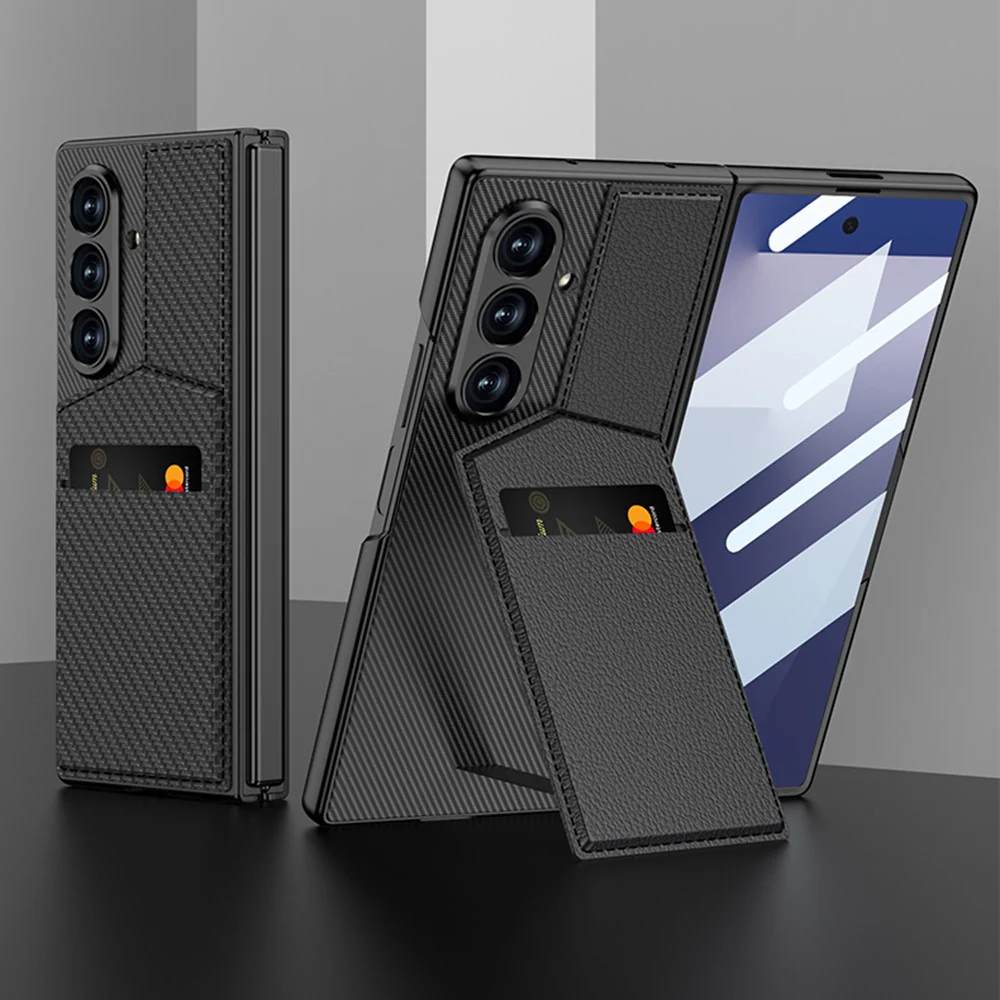 GKK For Samsung Galaxy Z Fold7 5G Case PC + PU Leather Phone Cover with Card Holder Kickstand, Screen Film - Coffee - Image 8