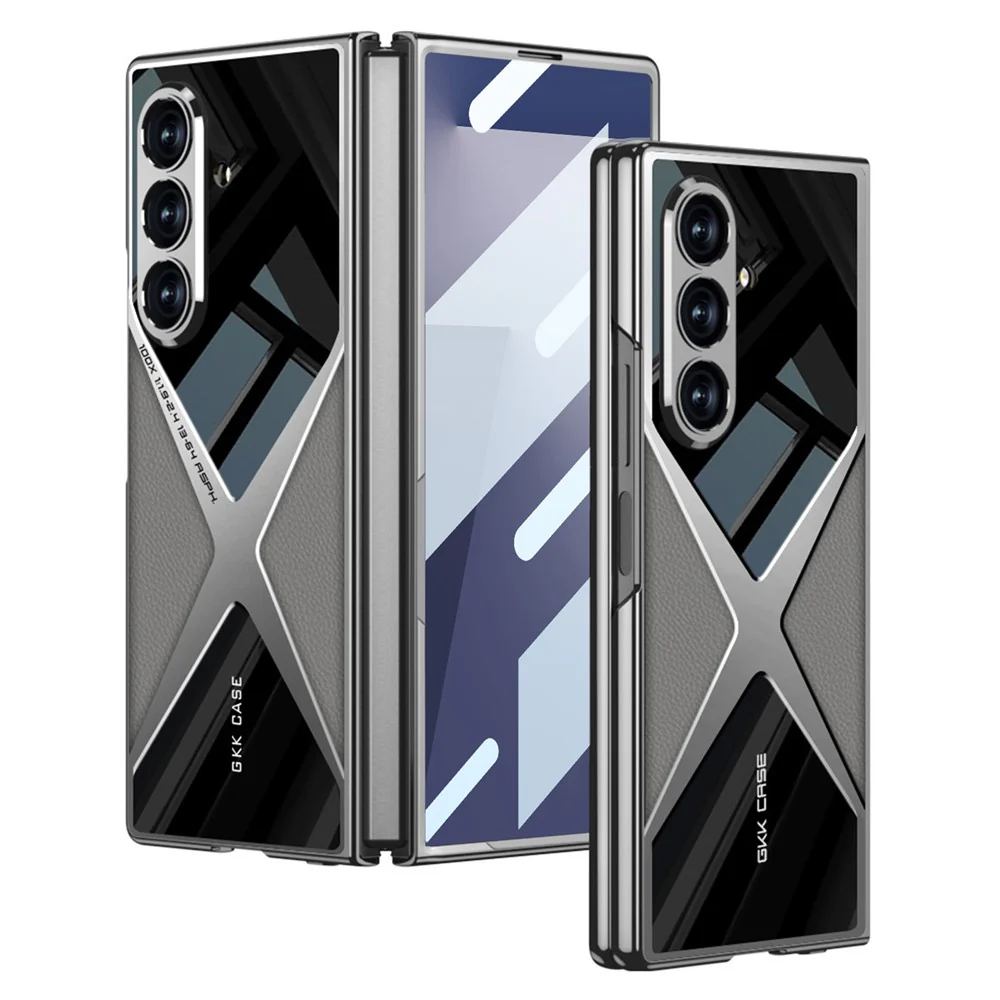 GKK For Samsung Galaxy Z Fold7 5G Case PU Leather + PC Phone Cover with Front Screen Protector - Grey
