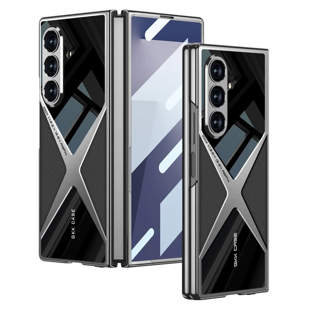 GKK For Samsung Galaxy Z Fold7 5G Case PU Leather + PC Phone Cover with Front Screen Protector - Titanium Black