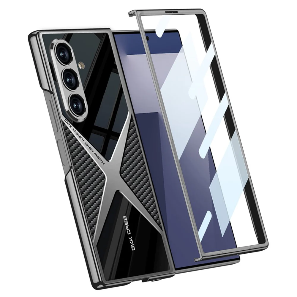 GKK For Samsung Galaxy Z Fold7 5G Case PU Leather + PC Phone Cover with Front Screen Protector - Titanium Black - Image 2