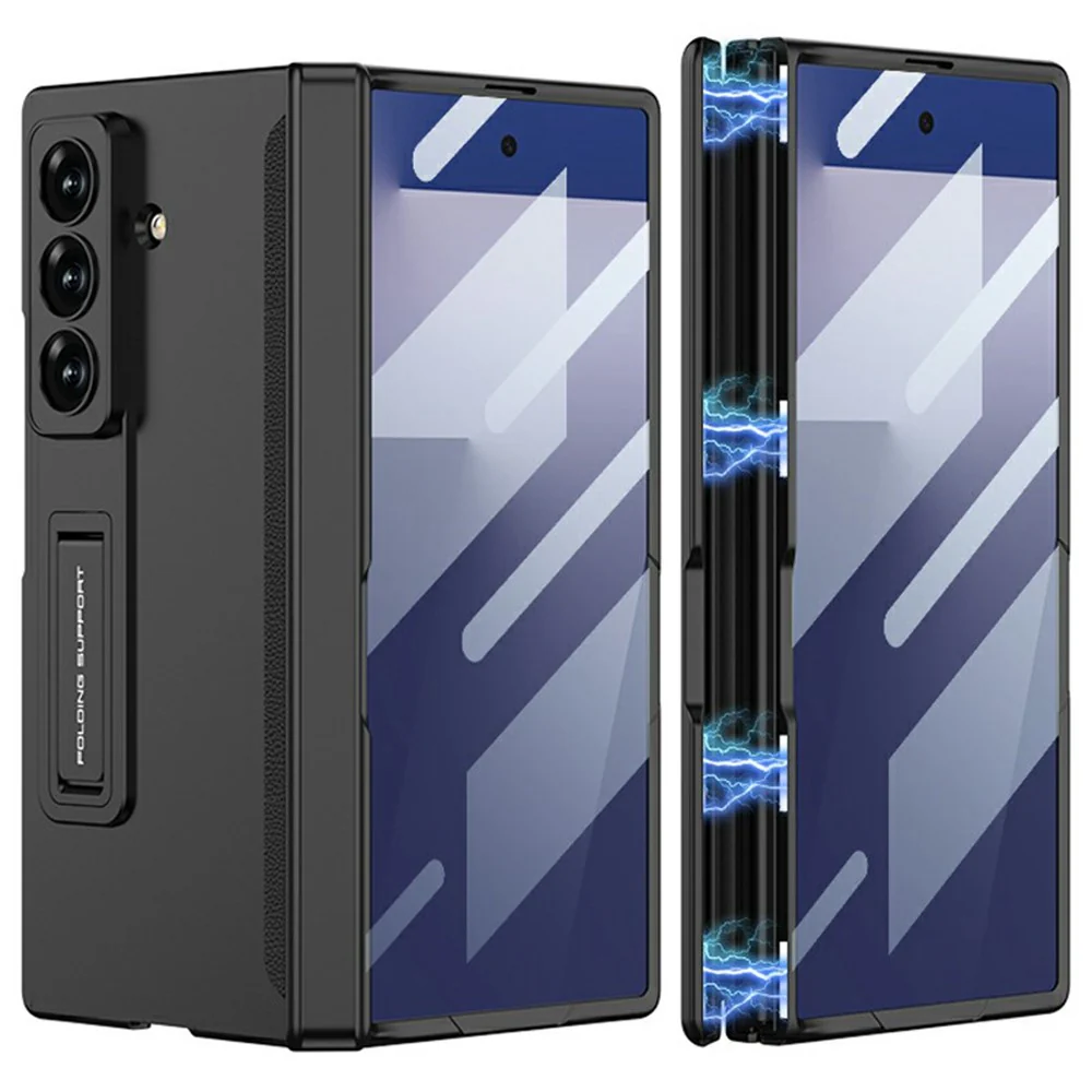 GKK For Samsung Galaxy Z Fold7 5G Case with Clear Screen Film Magnetic Hinge Kickstand Phone Cover - Black