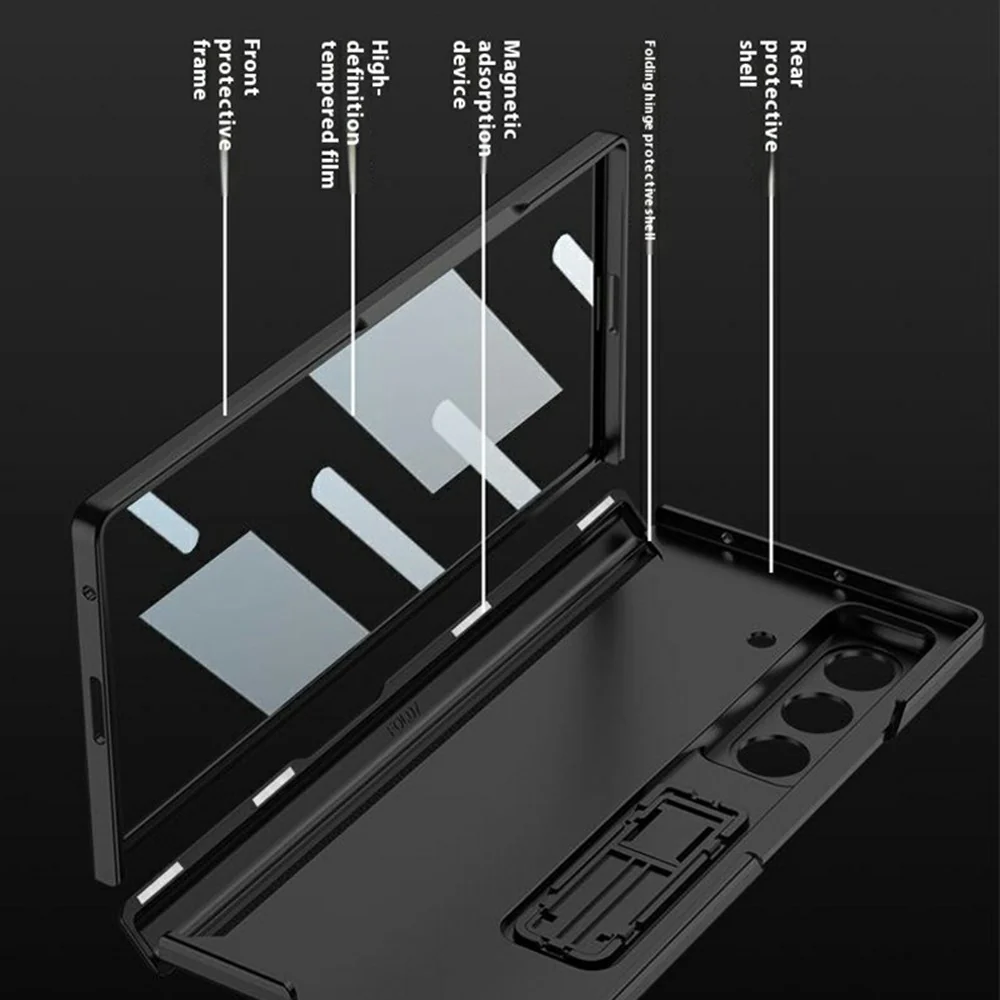 GKK For Samsung Galaxy Z Fold7 5G Case with Clear Screen Film Magnetic Hinge Kickstand Phone Cover - Black - Image 8