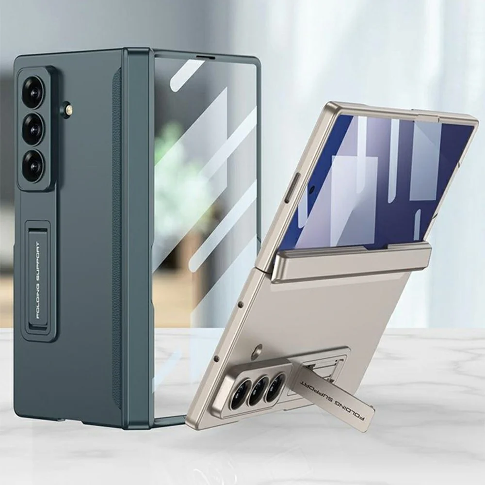 GKK For Samsung Galaxy Z Fold7 5G Case with Clear Screen Film Magnetic Hinge Kickstand Phone Cover - Green - Image 2