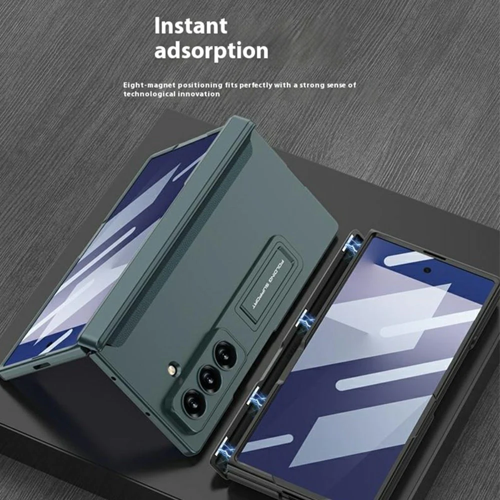 GKK For Samsung Galaxy Z Fold7 5G Case with Clear Screen Film Magnetic Hinge Kickstand Phone Cover - Grey - Image 4