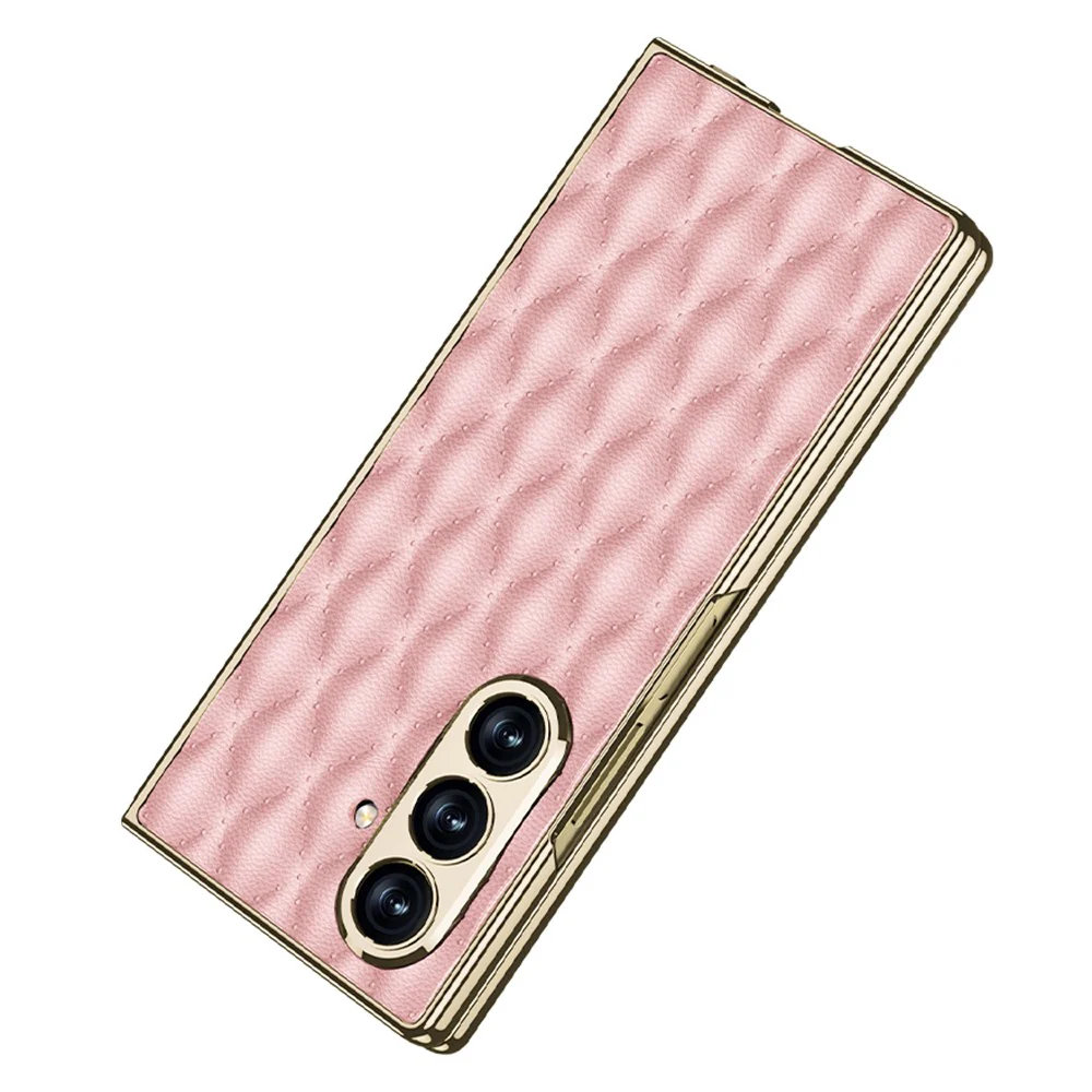GKK For Samsung Galaxy Z Fold7 5G Case with Glass Film Rhomboid Design Electroplating PC + PU Phone Back Cover - Green - Image 4