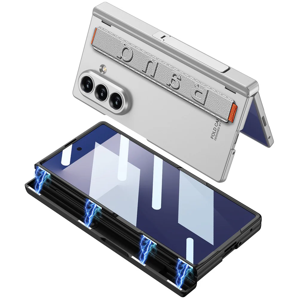 GKK For Samsung Galaxy Z Fold7 5G Case with Kickstand / Finger Strap PC Tempered Glass Phone Cover - Carbon Fiber Texture - Image 8