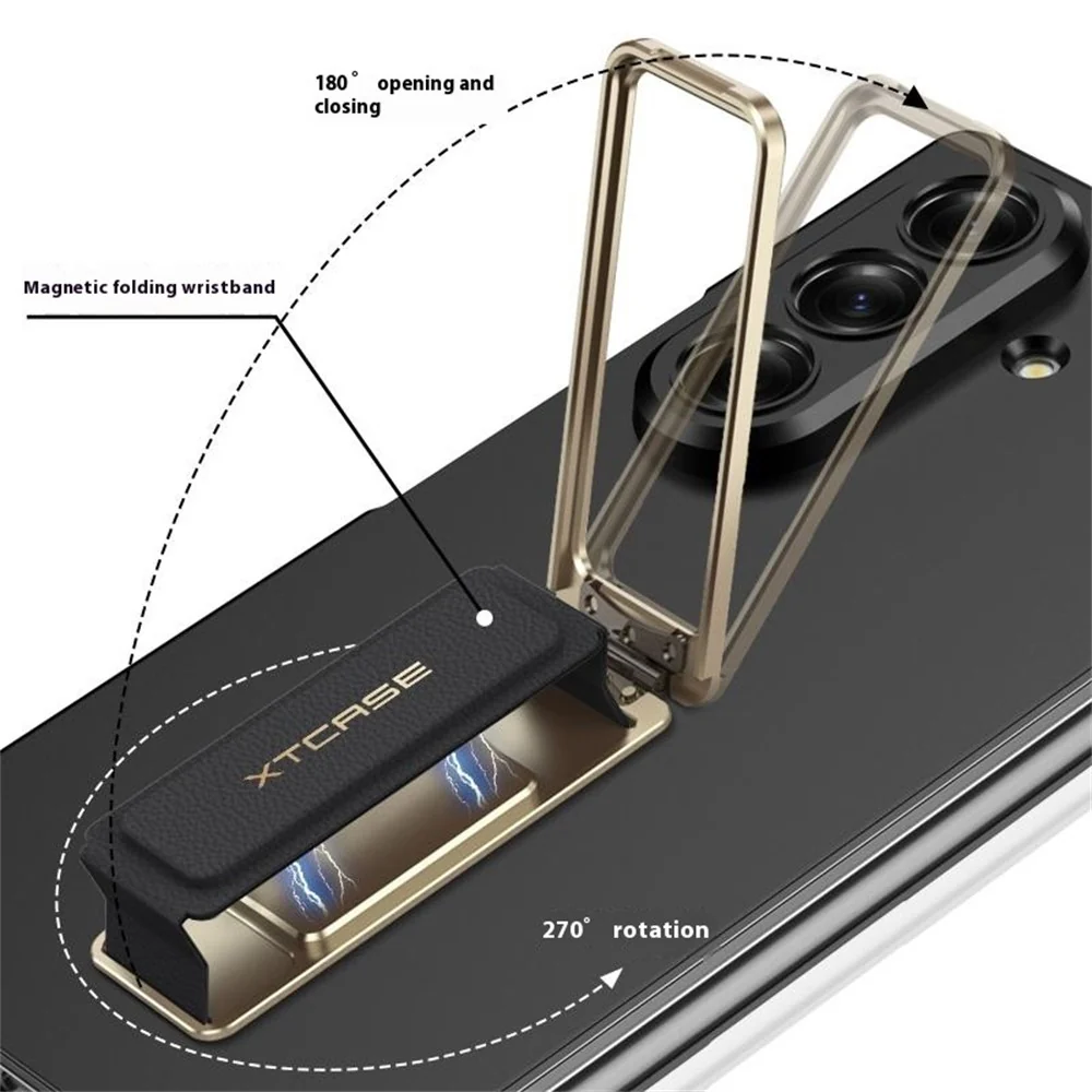 GKK For Samsung Galaxy Z Fold7 5G Case with Kickstand / Magnetic Strap PC Tempered Glass Phone Cover - Black - Image 2