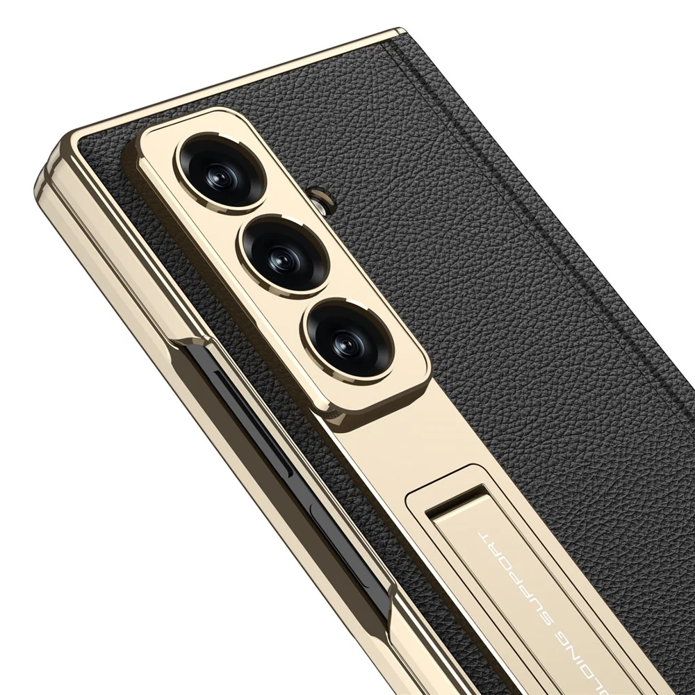 GKK For Samsung Galaxy Z Fold7 5G Case with Kickstand PU PC Tempered Glass Protective Phone Cover - Black - Image 8