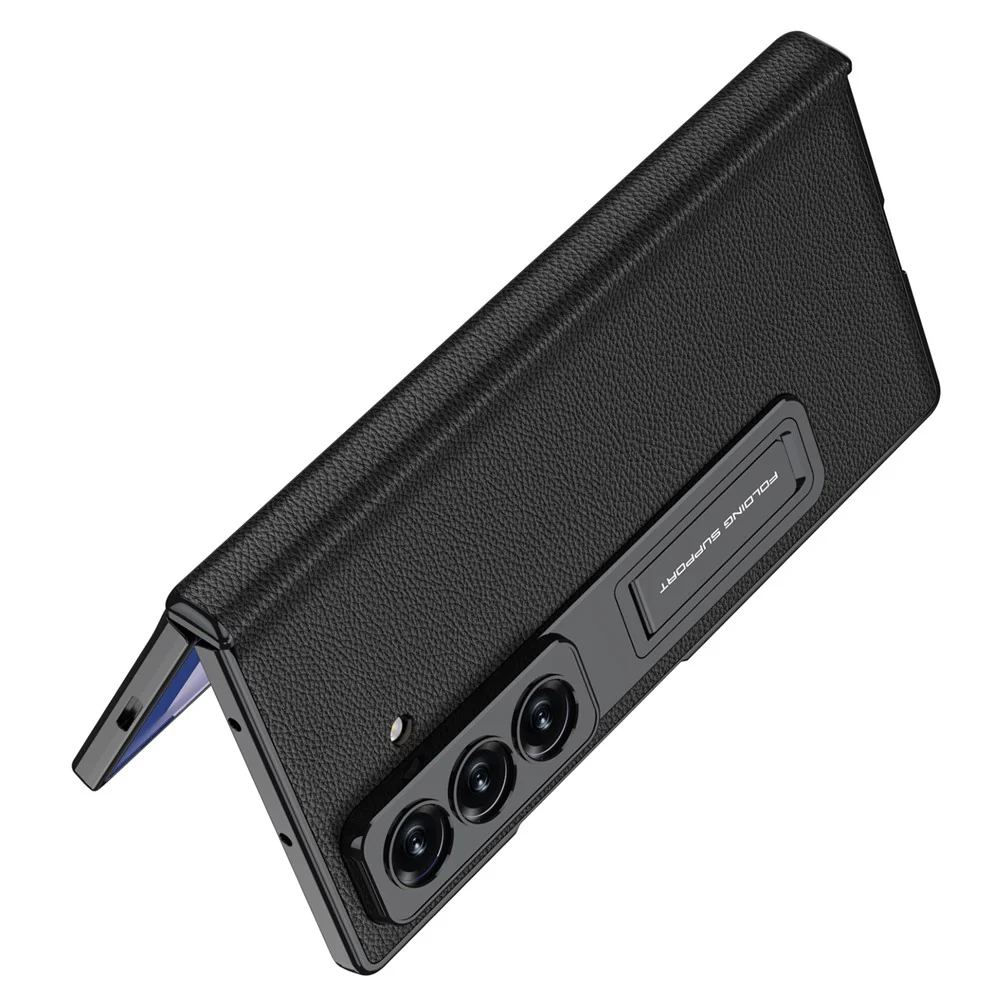 GKK For Samsung Galaxy Z Fold7 5G Case with Kickstand PU PC Tempered Glass Protective Phone Cover - Grey - Image 3