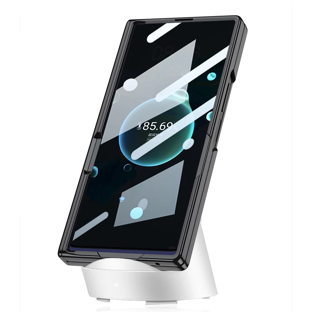 GKK For Samsung Galaxy Z Fold7 5G Case with Kickstand PU PC Tempered Glass Protective Phone Cover - Titanium Grey - Image 5